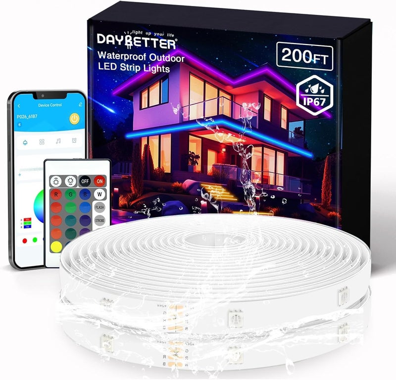 DAYBETTER Outdoor LED Strip Lights Waterproof 200ft, IP67 Waterproof LED Light Strips with Remote, Music Sync APP Control, RGB Color Changing LED Lights for Roof, Balcony, Deck, Pool, Patio, Outdoor Decorations - Image 1